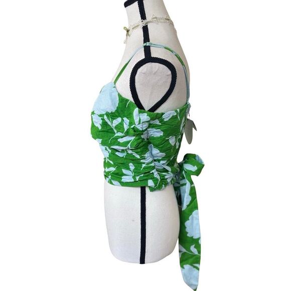 KATE SPADE‎ NY FOR TARGET GREEN FLORAL RUCHED TIE LINEN BLEND TOP MEDIUM NWT. - Picture 3 of 7